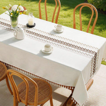 Heavy Duty Cotton Linen Waterproof Tablecloths Farmhouse Tablecloth, Soft and Wrinkle Free Table Cover with Tassels
