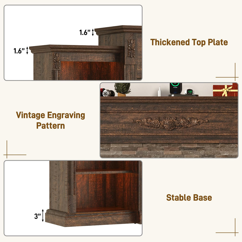 85" Electric Fireplace with Mantel, Rustic Brown