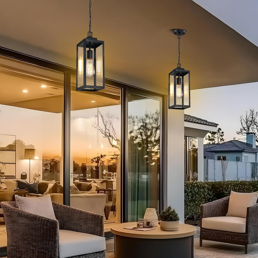2 Packs 15'' Large Outdoor Pendant Light, Modern Outside Chandelier Outdoor Hanging Lantern Light