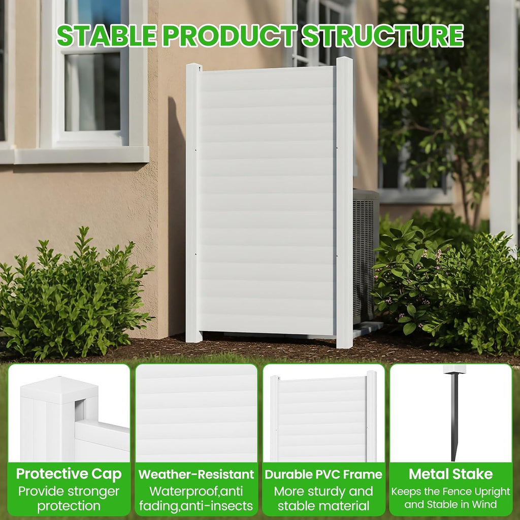 38" W x 60" H (1 Panel) Air Conditioner Fence, White Vinyl Pool Equipment Enclosure Panel with Metal Stakes, Outdoor