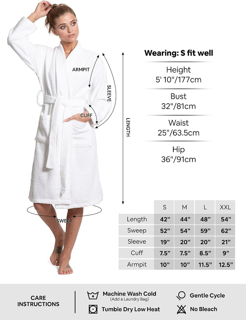 Soft & Absorbent Towel Robe, 100% Cotton Turkish Terry Cloth Kimono Bathrobes for Women