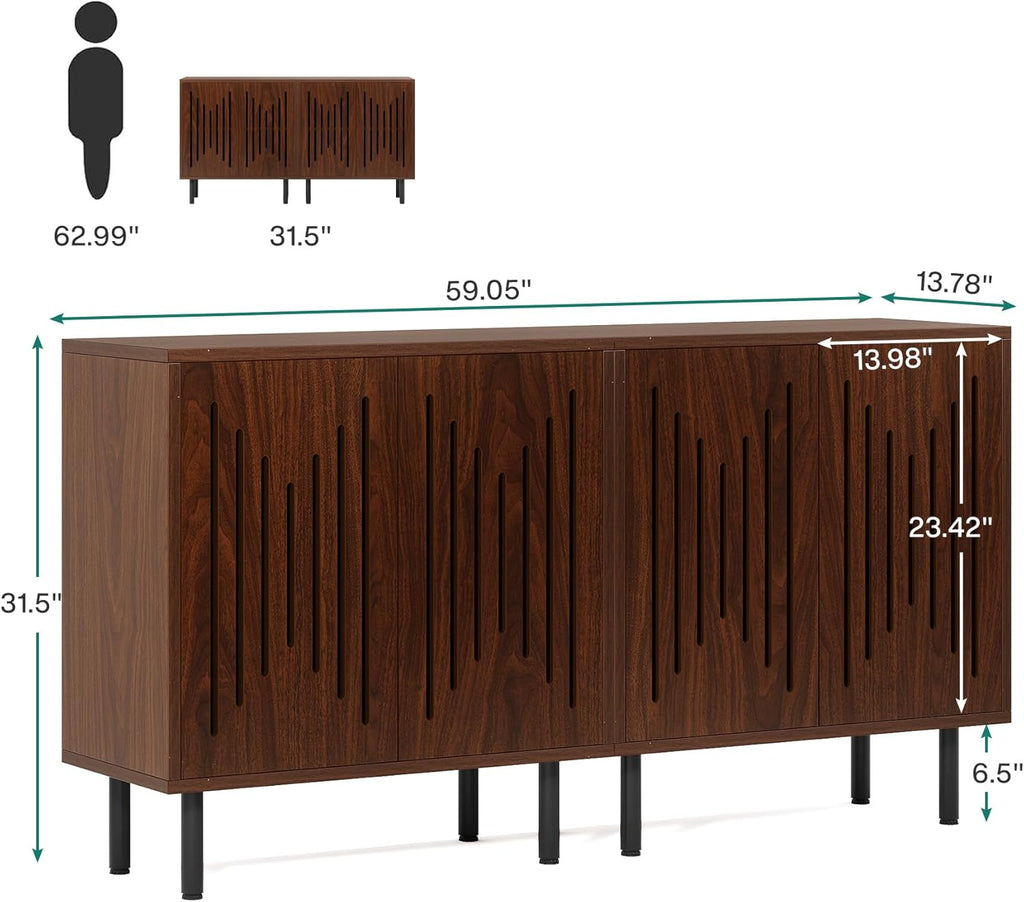 Set of 2 Sideboard Buffet with Storage, 59" Buffet Sideboard Cabinet with Adjustable Shelves