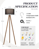 Wood Tripod Floor Lamp Modern Standing Lamp with Black Drum Shade, Industrial Tall Reading Lamp Living Room Bedroom