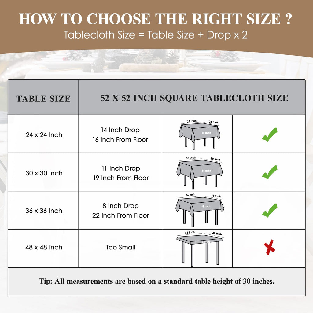 6 Pack White Square Tablecloths 52x52 Inch for Dining Tables