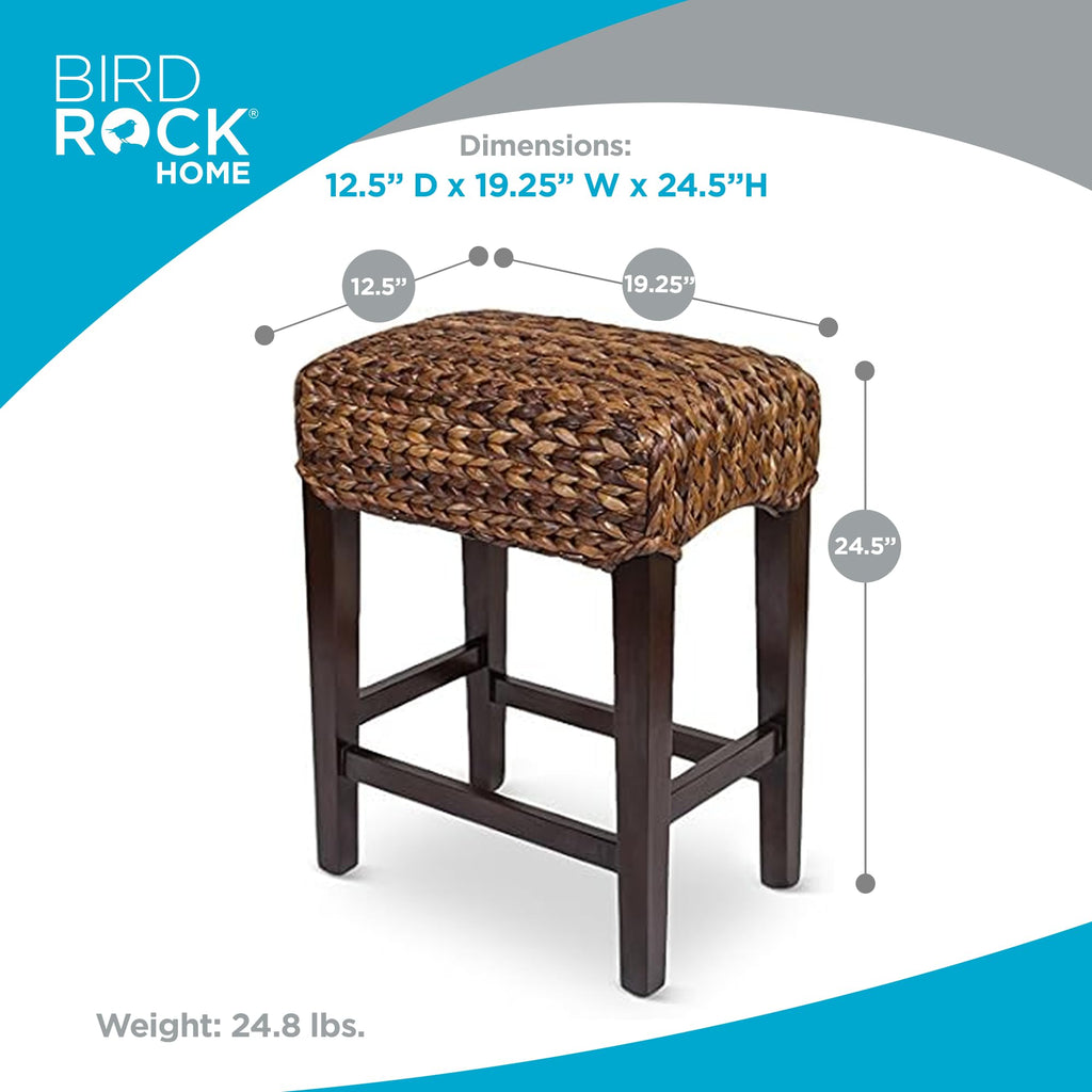 Kitchen Bar Stools Set of 2 with Woven Seats, Espresso, 24.5"