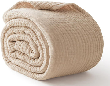 6 Layers Cotton Muslin Blankets Large, Lightweight Cotton Throw, Cooling Soft Throw Blanket for Year-Round Comfort
