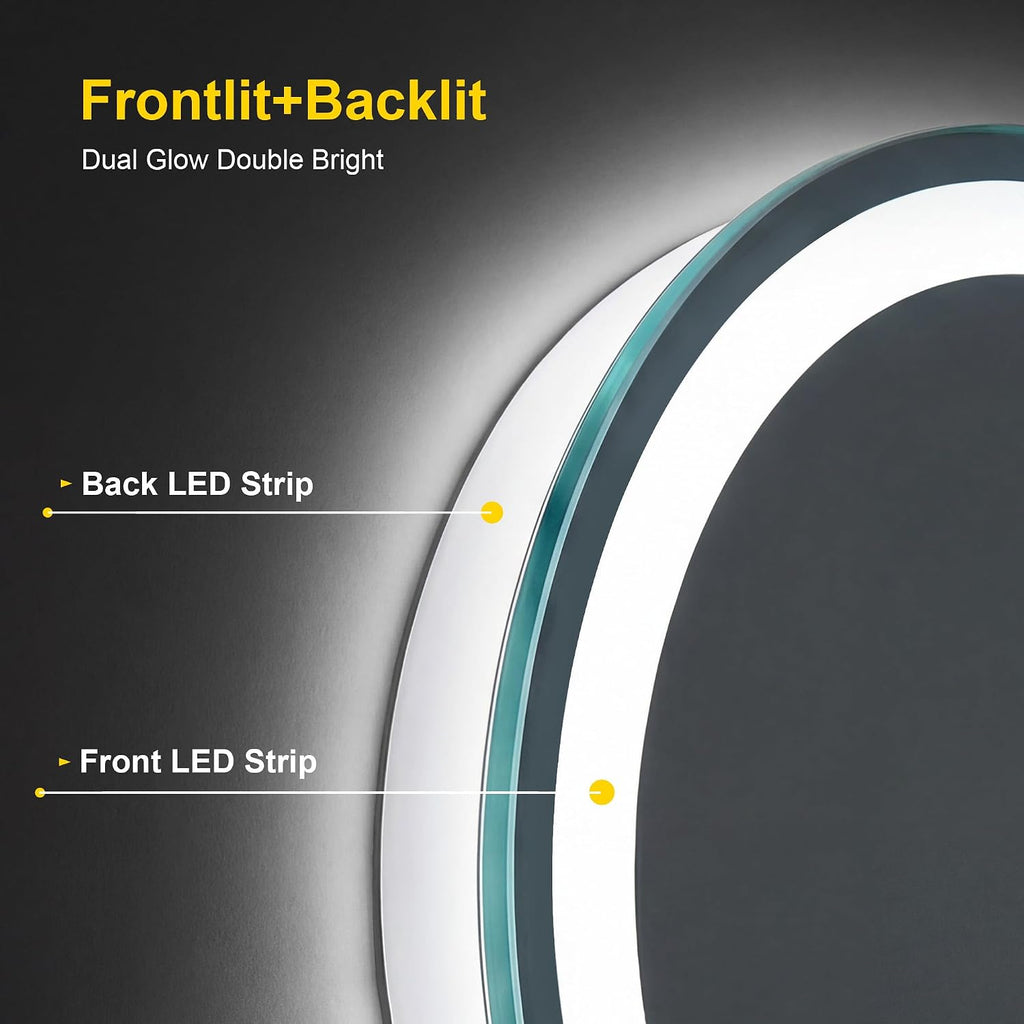 Round LED Bathroom Mirror with Lights, 30 Inch Circle Lighted Vanity Mirror, Anti-Fog, Dimmable 3 Colors