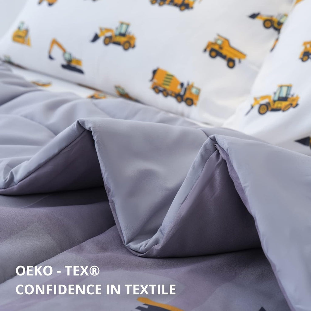 Twin Comforter Set for Boys, 4-Piece Bed in a Bag, 3D Construction Bedding Comforter Sheet Set, Ultra Soft and