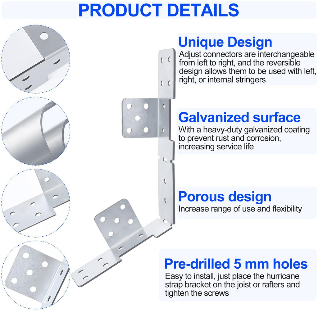 10Pcs Adjustable Stair-Stringer Connector, 18 Gauge Heavy Duty Stair Stringer Hanger Bracket, Strong Tie Straps