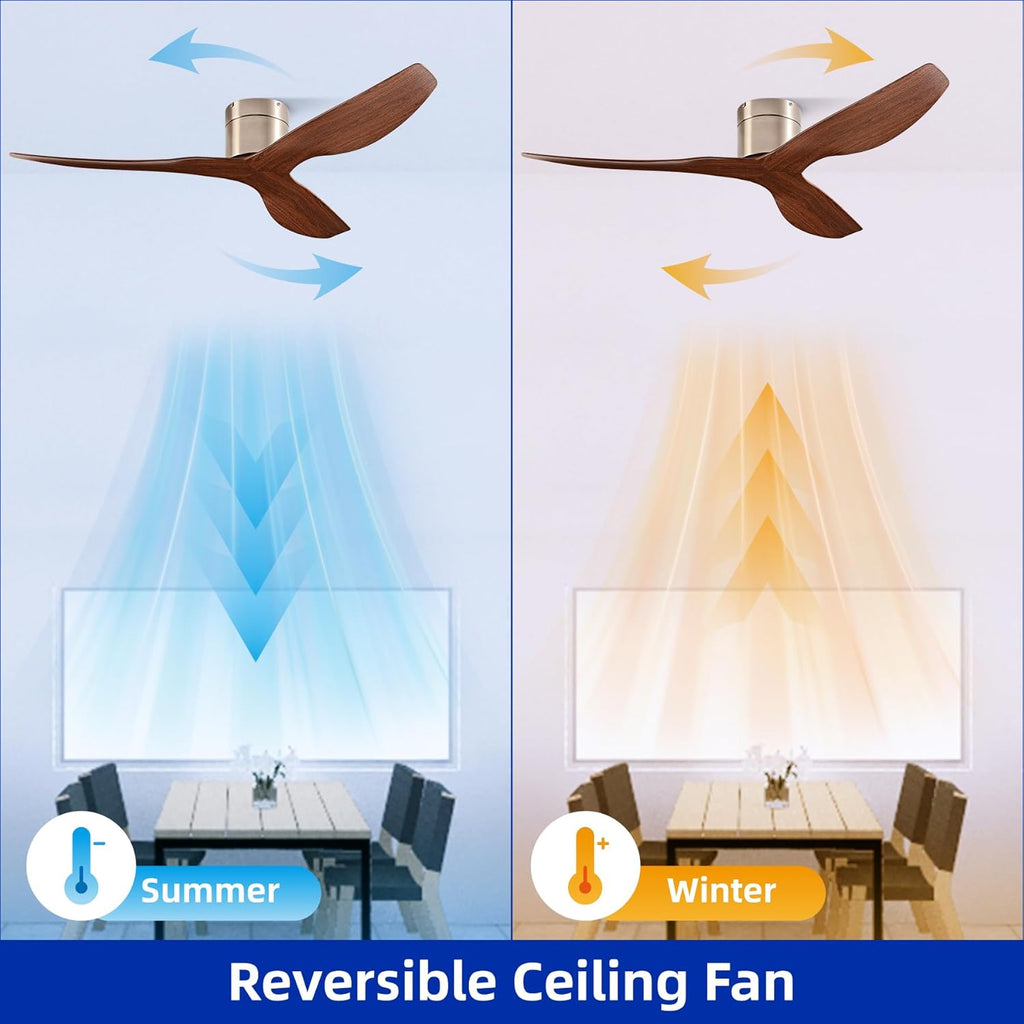 52" Low-Profile Modern Ceiling Fan with Remote – Brown & Brushed Nickel, 3-Blade, DC Motor, No Light