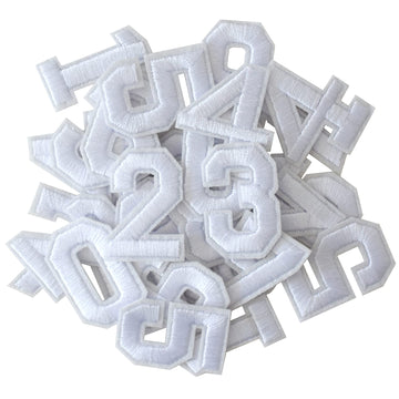 30 Pieces Iron on Numbers Patches, White Number Patches, Numbers 0-9 Applique for Clothes, Dress, Hat, Socks, Jeans