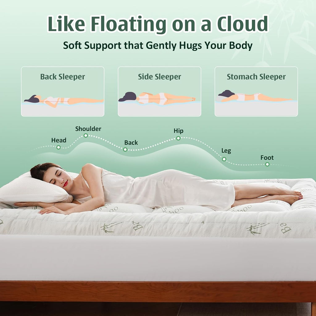 3 Inch King Mattress Topper, Breathable Bamboo Viscose Air Layer | Cooling Memory Foam Mattress Topper for Back Pain