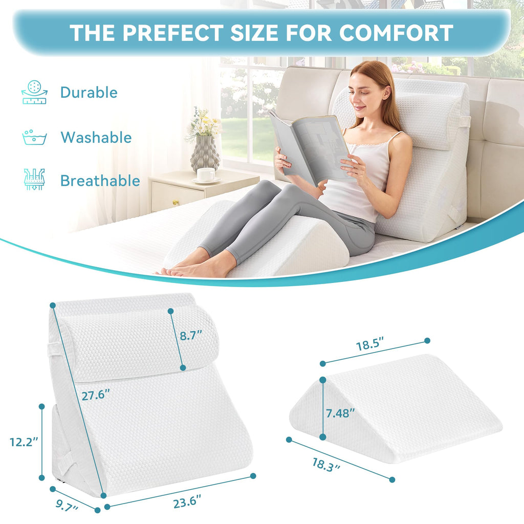 4PCS Orthopedic Bed Wedge Pillow Set for Sleeping, Post Surgery Memory Foam Support Pillows for Back, Neck and Leg