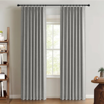 Grey Total Blackout Linen Pinch Pleated Curtains 120 Inches Long