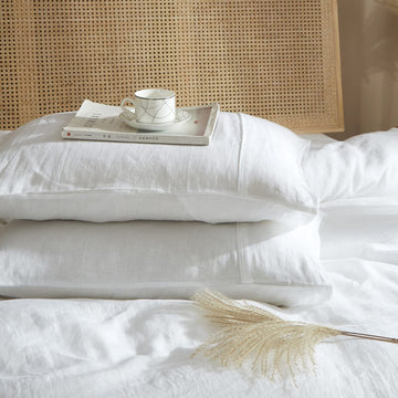 100% French Linen Pillowcase Stone Washed, White Pillow Shams Set of 2 Queen Size, Super Soft Cooling Breathable