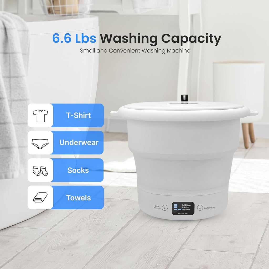 Mini Portable Washing Machine, Foldable Compact Washer for Dorms, Travel, Apartments and Camping, Semi-Automatic