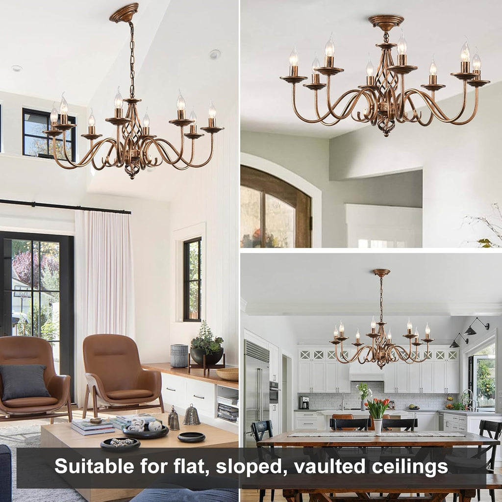Rustic 8-Light Chandeliers, Antique Bronze Candle French Country Chandelier, Vintage Iron Pendant Hanging Ceiling Light Fixture for Farmhouse Living Room Kitchen Dining Room Foyer