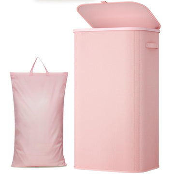 105L Large Laundry Hamper with Lid, Removable Inner Bag, Pink