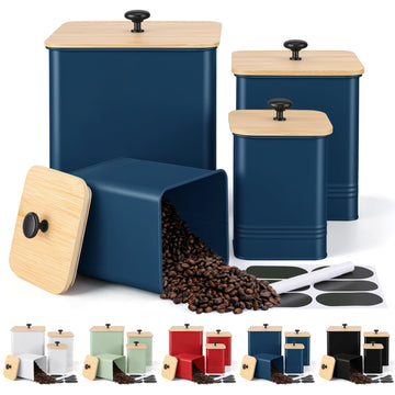 Kitchen Canisters Set 4, Dark Blue Metal Airtight Kitchen Storage Containers