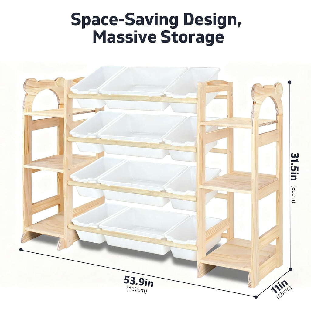 Toy Storage Organizer with 6 Shelves and 12 Bins, Toy Organizers and Storage Shelf with Bookshelf and Bookcase, Toys