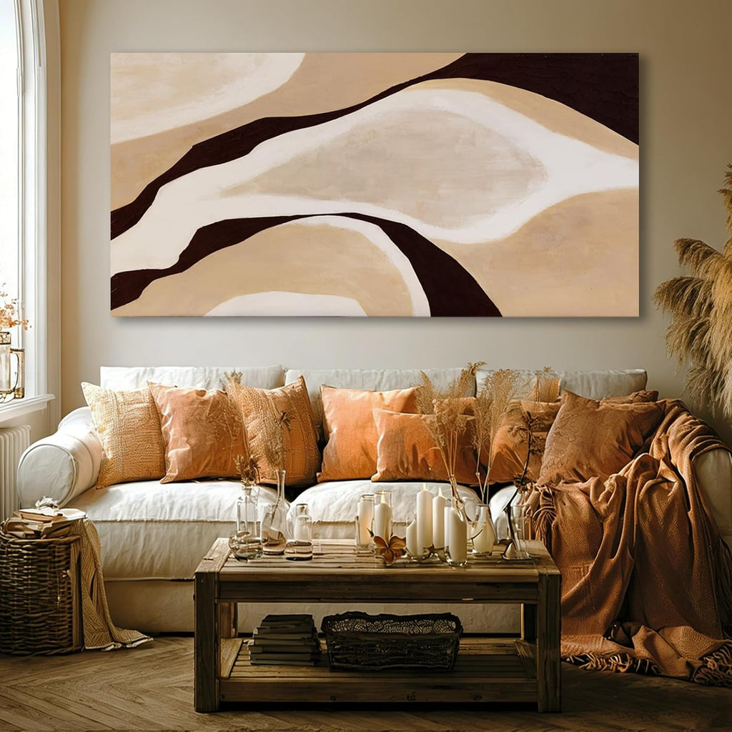 Beige Brown Black Abstract Canvas Wall Art, Large Wall Decor Bedroom Dining Room Office, Modern Neutral Art Print