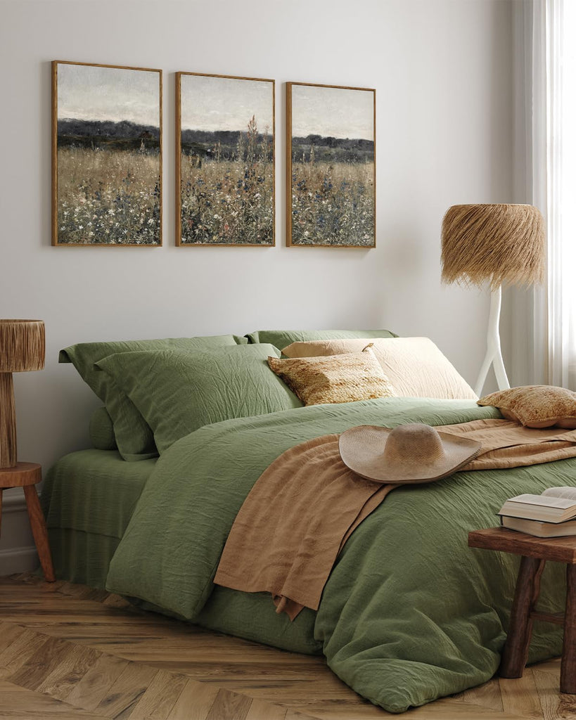 Oversized Vintage Landscape Art Bedroom,3Pcs, Extra Large French Country Paintings Wall Decor , Rustic Farmhouse