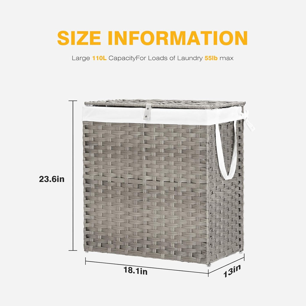 Laundry Hamper with Lid, 29 Gallon (110L) Wicker Clothes Basket, Double Woven Clothes Basket Organizer & Laundry