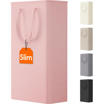Slim Collapsible Laundry Basket with Handles, 65L, Pink
