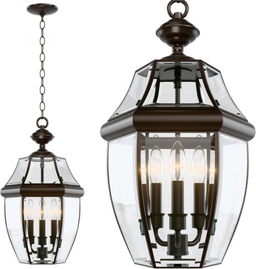 Large Outdoor Pendant Light Fixture 3-Light, 20in Modern Bronze Outdoor Chandelier Hanging Porch Light