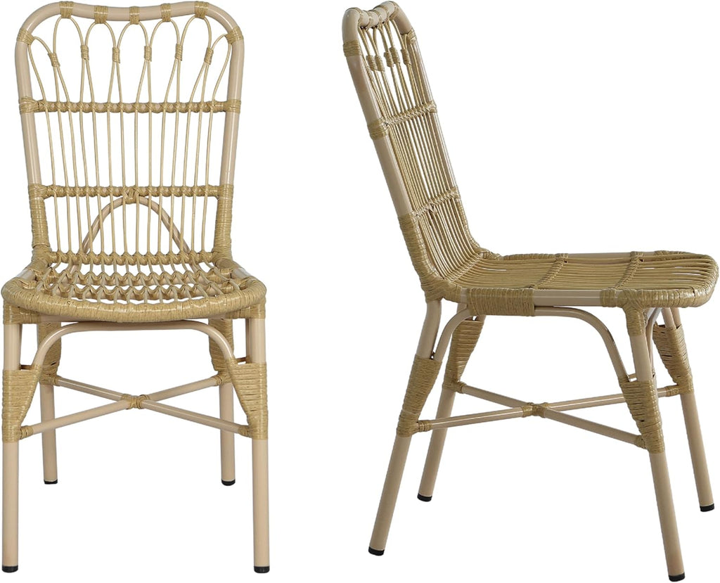 Set of 2 Rekker Patio PE Wicker Dining Chairs, Outdoor Woven Rattan Accent Chair with Iron Frame