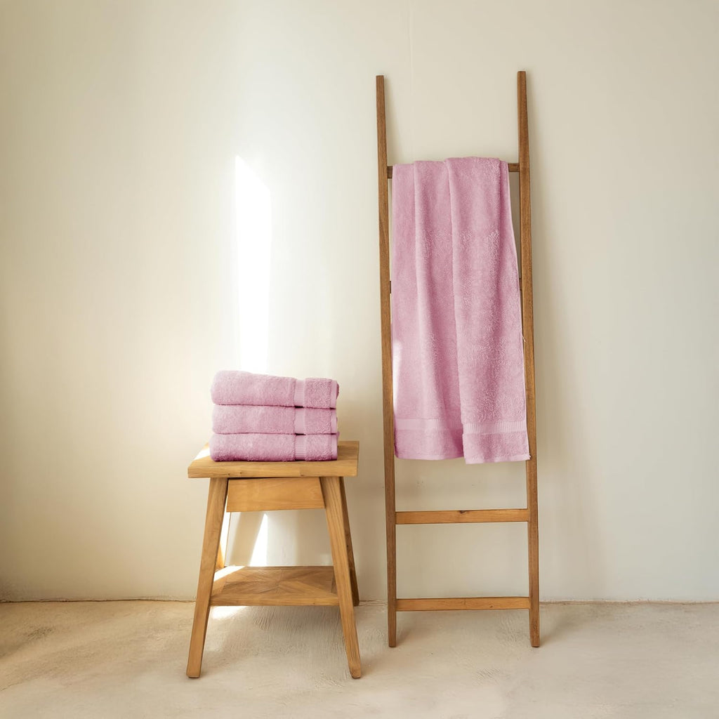 4-Piece 100% Turkish Cotton Bath Towels, 27x54 inch, Rose | Standard Size, 630 Gsm Thick Super Soft Highly Absorbent
