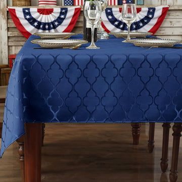 Jacquard Rectangle Tablecloth 60" x 102", Navy Blue Wrinkle Free Spillproof Water Resistant Damask P