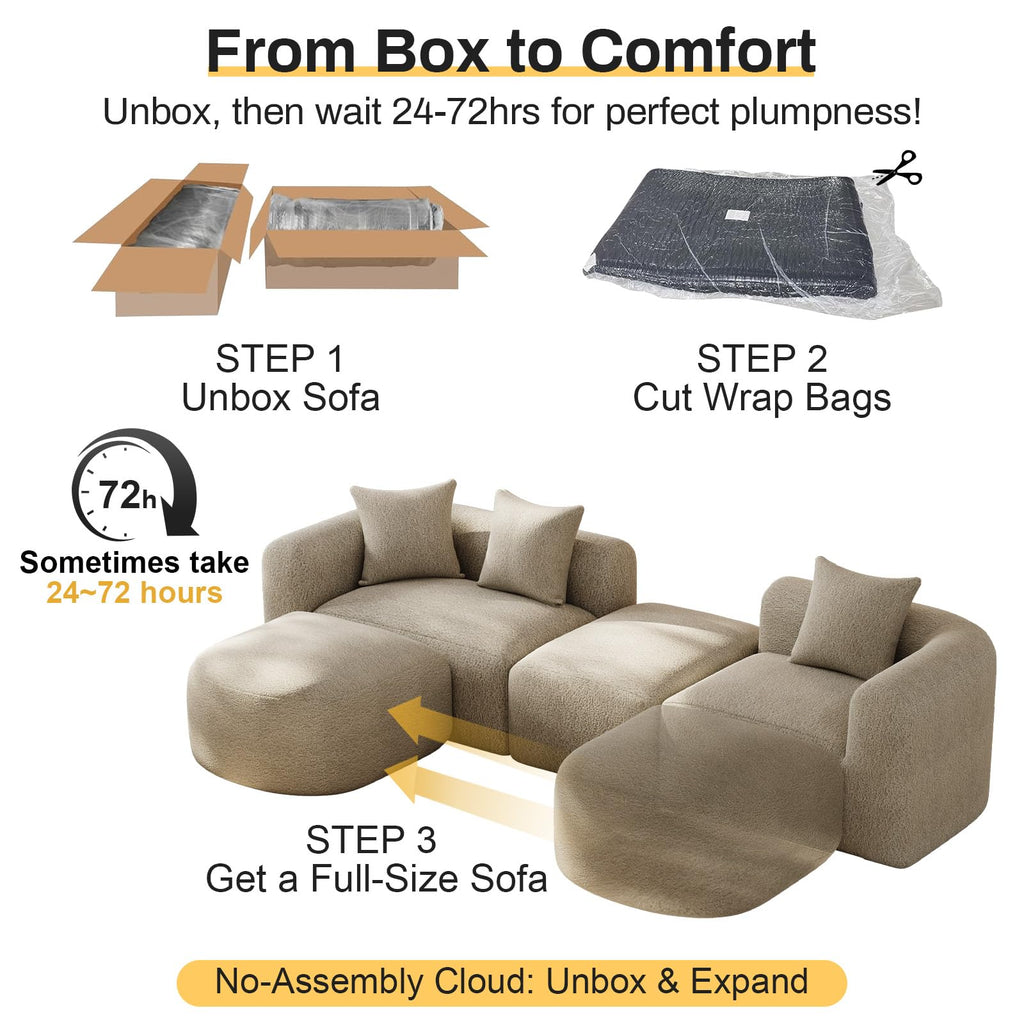 119" Curved Modular Sectional with Ottoman, Light Brown