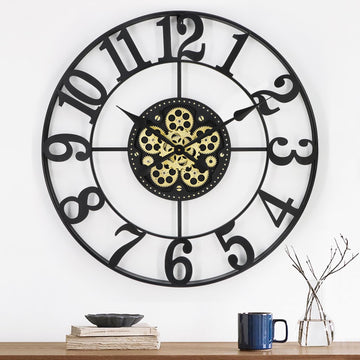 29 Inch Large Wall Clocks for Living Room Decor with Moving Gears,Large Wall Clock Industrial Steampunk,Oversized Metal Analog Wall...