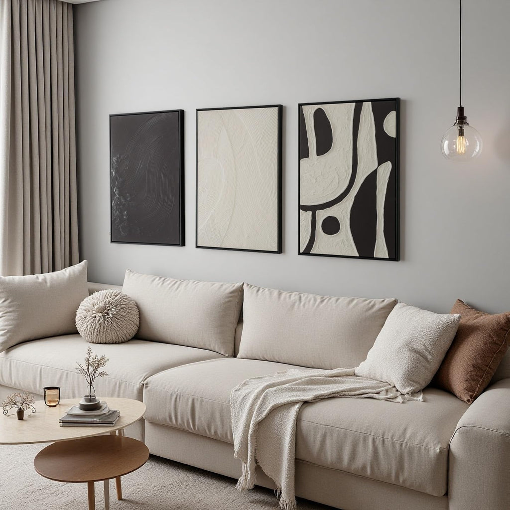 3 piece Black and White Wall Art Set Large Framed Modern Abstract wall decor Canvas Prints Paintings Artwork