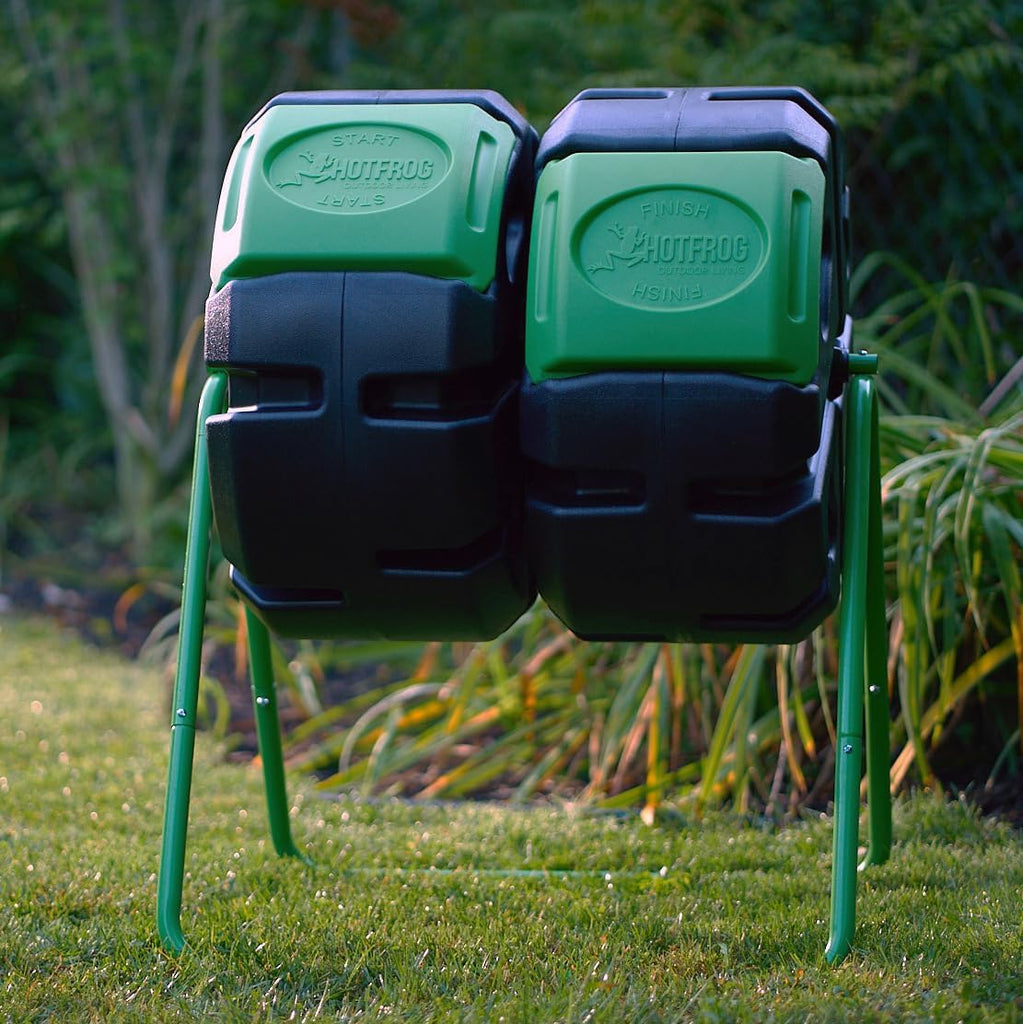 37-Gallon Dual-Chamber Tumbling Composter, Black/Green (HF-DBC4000) - UV-Inhibited, BPA-Free, Compost Bin for Garden