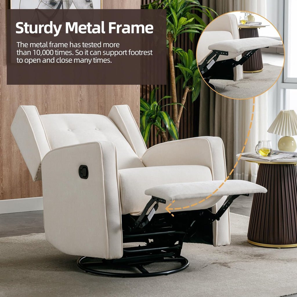 Swivel Rocker Recliner Chair, Nursery Glider Chair, Nursery Rocking Chairs, Manual Reclining Chair, White