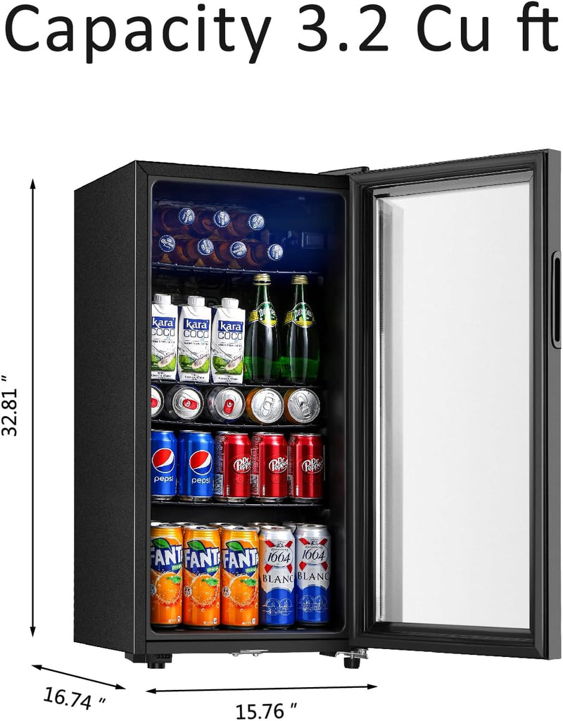 Beverage Refrigerator, 3.2 Cu.ft Mini Fridge with Double Glass Door, Cooler for 