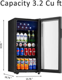 Beverage Refrigerator, 3.2 Cu.ft Mini Fridge with Double Glass Door, Cooler for 