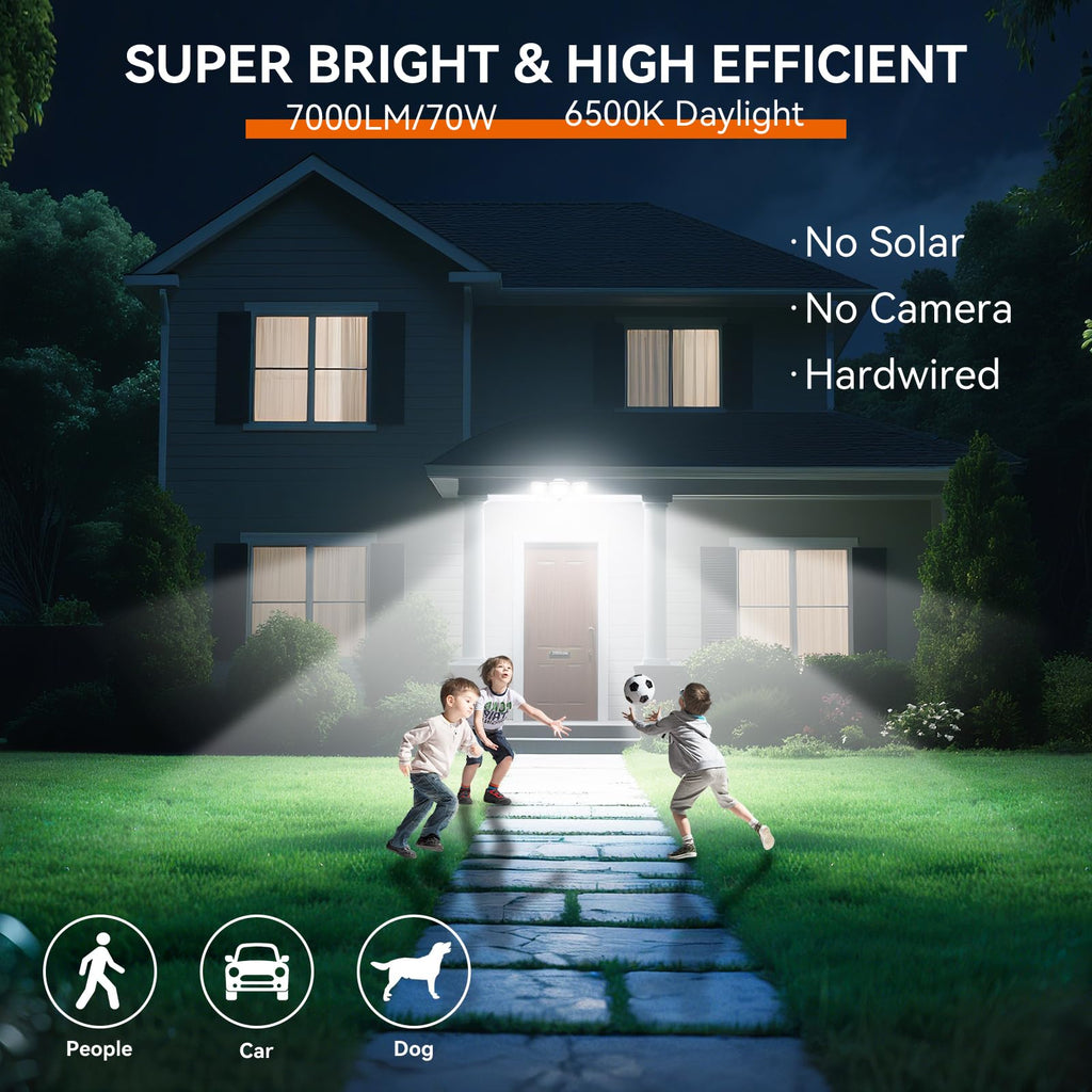LED Security Lights Motion Sensor Outdoor Lights, 6500K Daylight, IP65 Waterproof, Dusk to Dawn, 3-Head Motion