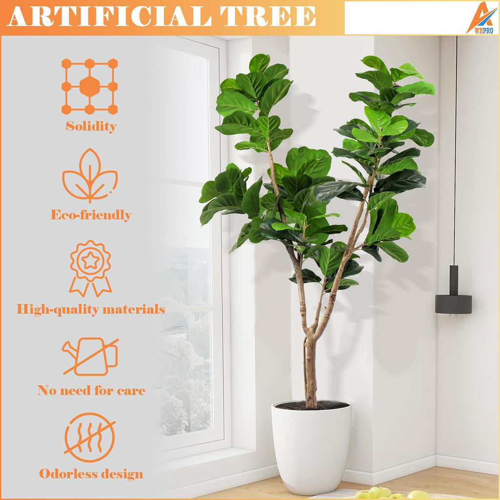 6 FT Artificial Fiddle Fig Tree, Indoor Simulation Plants, Large Tall Tree, Indoor Decorative Plants and Potted Trees
