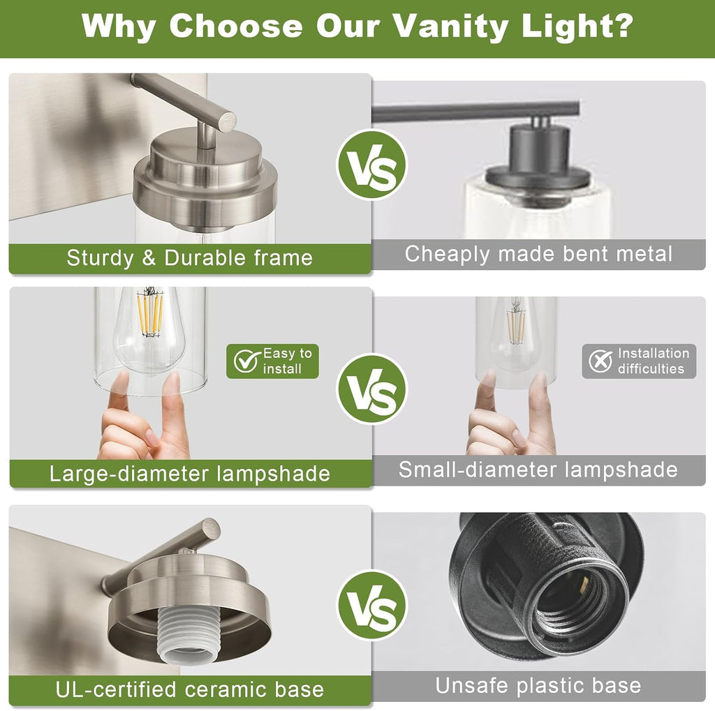 4-Light Bathroom Light Fixtures, Brushed Nickel Vanity Lights | Modern Bathroom Lighting Fixtures Over Mirror, Vanity