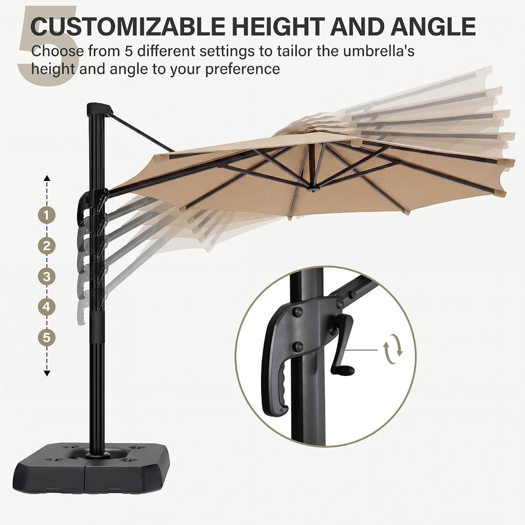 10FT Cantilever Patio Umbrella, 360° Rotation Offset Outdoor Umbrella with Aluminum Frame