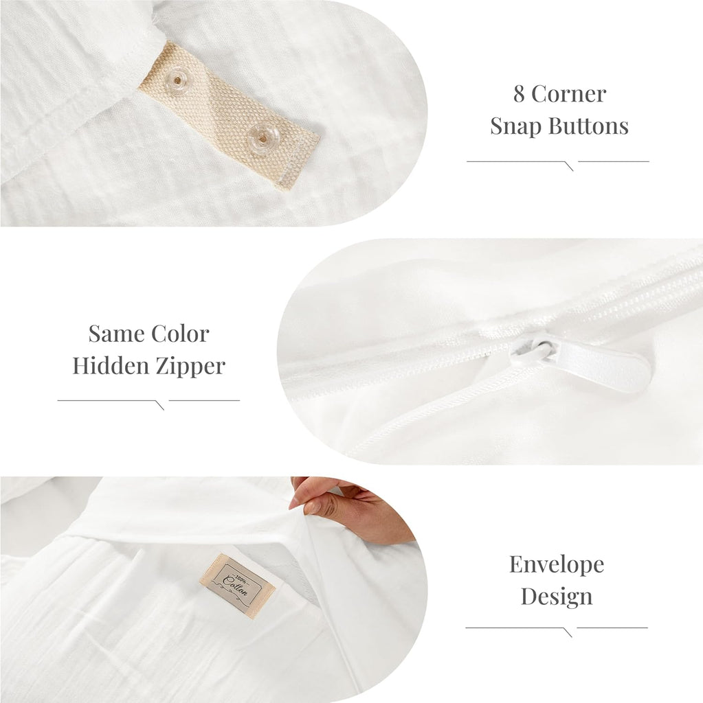 Off White Duvet Cover, 100% Sandwashed Cotton Soft Duvet Cover Set 3 Pieces with Zipper Clousre & Corner
