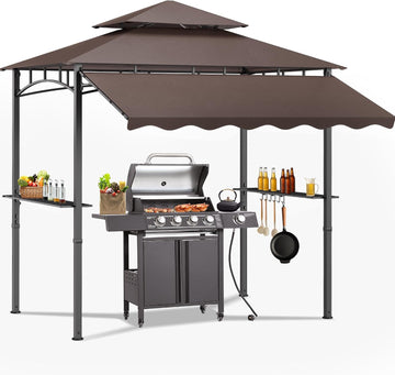 8'X8' Grill Gazebo Canopy - Heavy Duty Steel Frame, Double Tiered Grill Canopy Grill W/Shelves, Ceiling Hooks