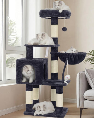Cat Tree with Toy, Cat Tower Condo for Indoor Cats, Cat House with Padded Plush Perch