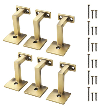 Handrail Bracket 6 Pack, Heavy Duty Staircase Hand Rail Support, Zinc Alloy Brushed Brass Stair Railing Bracket for