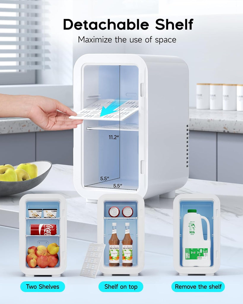 Mini Fridge,6 Liter / 8 Can Small Fridge for Bedroom, Car, Office & Dorm, 110V AC/DC Portable Thermoelectric Cooler &