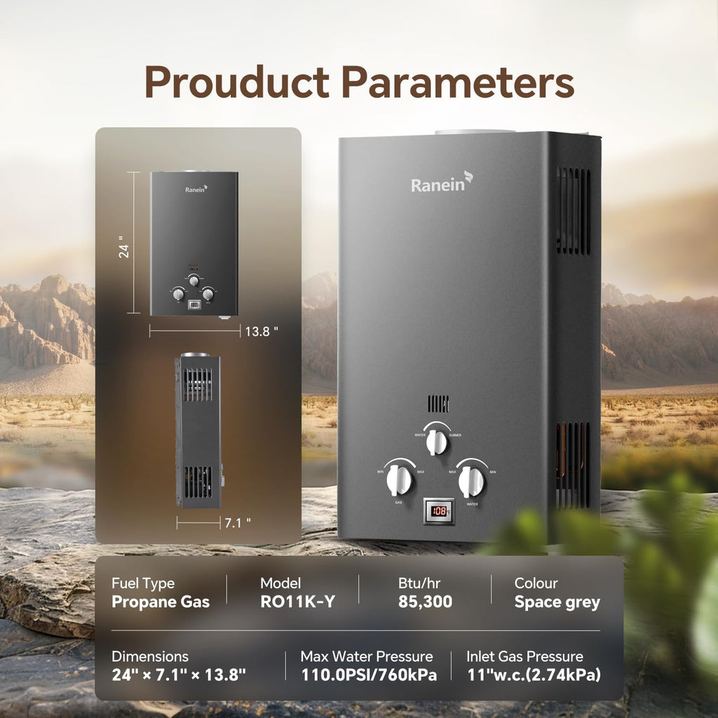 18L Tankless Water Heater, Propane Gas, Outdoor Up to 4.74 GPM, 85, 300 BTU On-Demand Instant Hot Water Heater