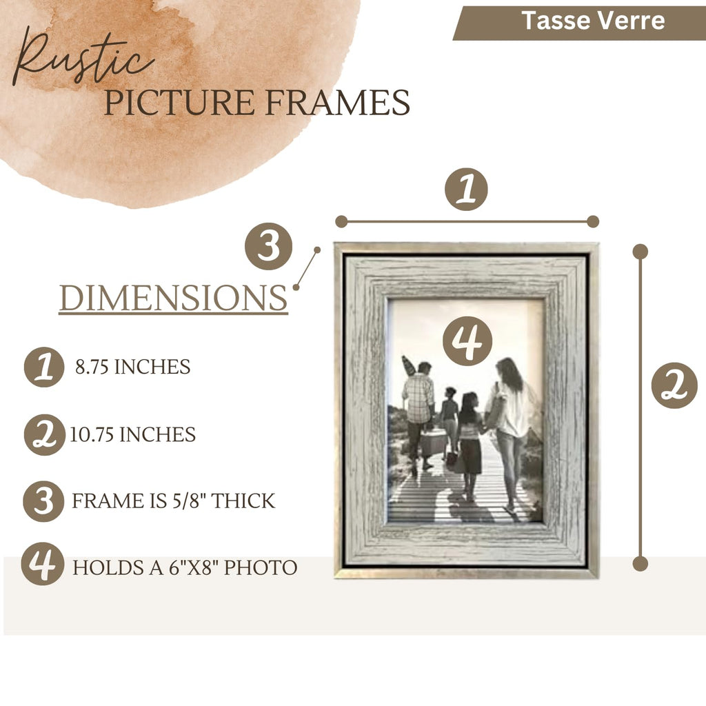 6x8 Rustic Frames - (3-Pack) Distressed Farmhouse Industrial Frame - Ready to Hang or Stand - Built-in Easel - Silver